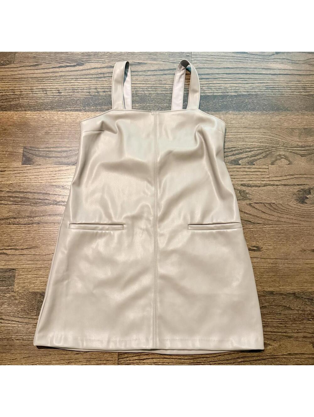 NWOT Abercrombie & Fitch Faux Leather Jumper Mini Beige Dress Medium - Picture 2 of 8